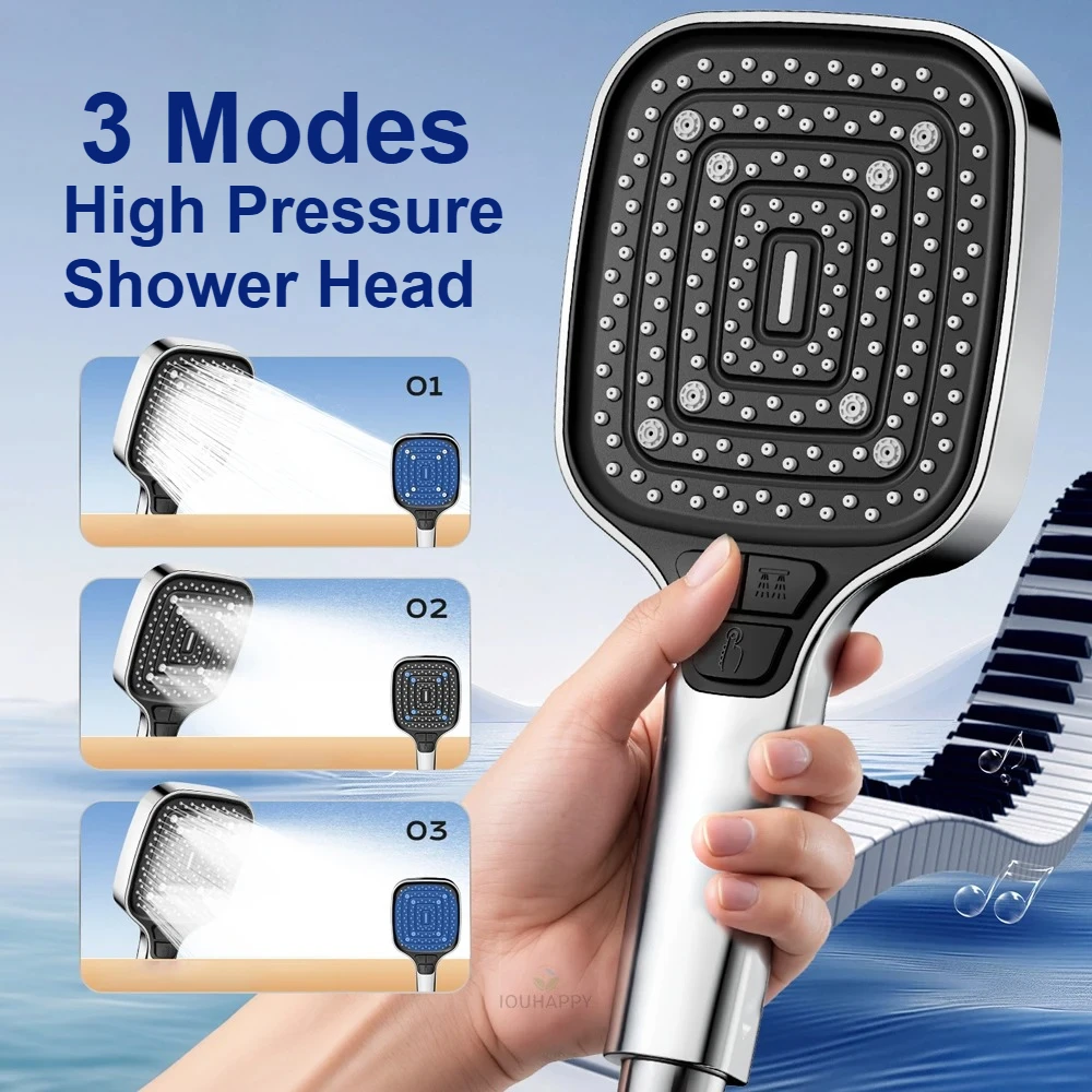 

Насадка для душа высокого давления, большая панель, экономия воды, насадка для душа с одной кнопкой, 3 режима, ручной душ, аксессуары для ванной комнаты