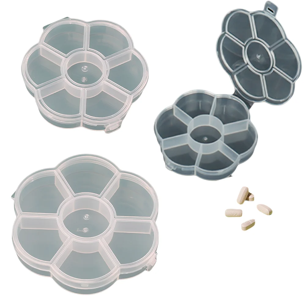 Flower Pill Box 7 Compartments, Transparent Weekly Medicine Organizer, Mini Portable Case for Vitamins Tablets Daily Travel