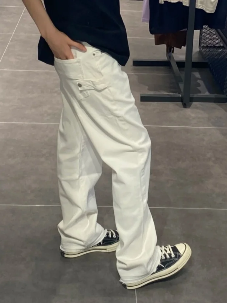Calça Jeans Masculina Cleanfit Slimming com Botões, Estilo Americano High Street, Cintura Média, Modelo Flare, Jeans Longo para Primavera