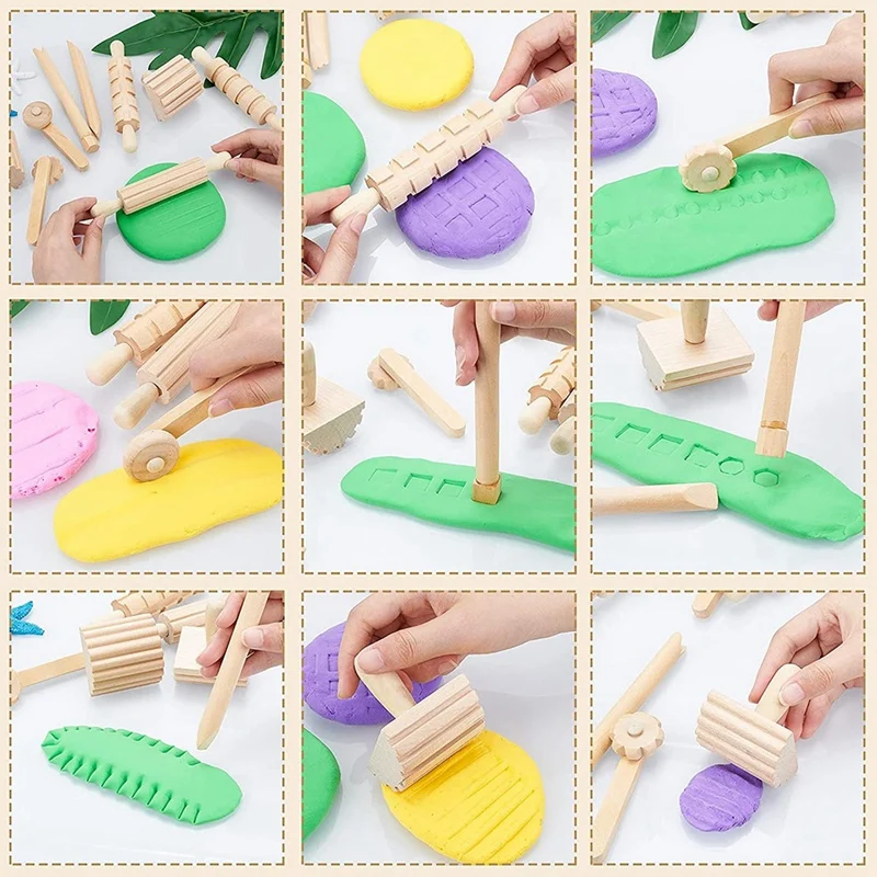 Clay and Dough Wood Pottery Tools, Play Accessories, Inclui Rolos, Martelo, Party Pack, Selos para Clay Art, 12Pcs