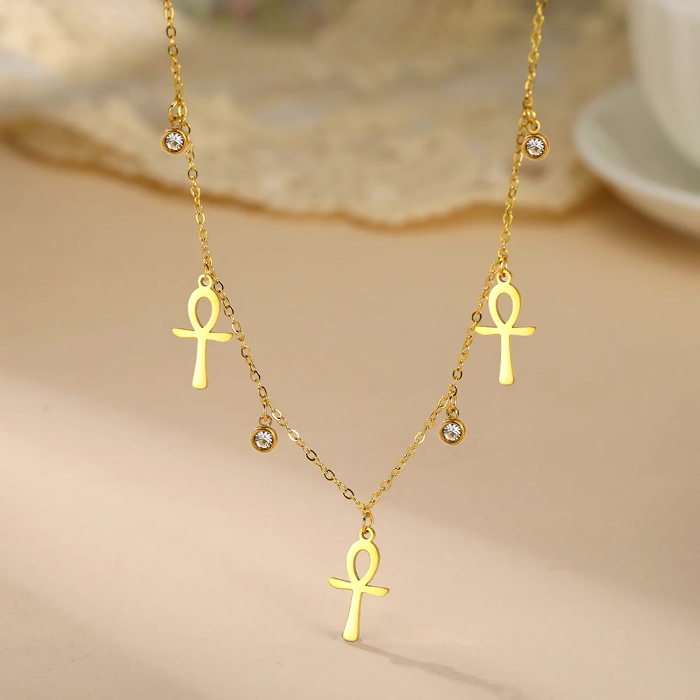 Dawapara Vintage altägyptisches Leben Ankh Kreuz Halskette Amulett des Schutzes religiöser Edelstahlschmuck – Detail 12
