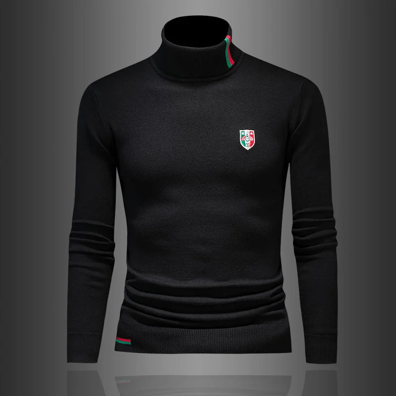 

Мужской модный утепленный вязаный шерстяной свитер с высоким воротником и длинными рукавами, теплый зимний пушистый трикотаж, трендовый базовый слой