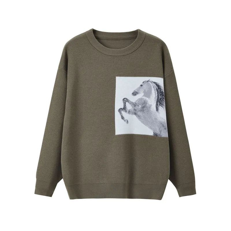 

Horse Print Casual Men Sweater O-Neck Knitwear Acrylic Blends Winter Quality Soft Comfortable Pullover Elastic Sueters De Hombre