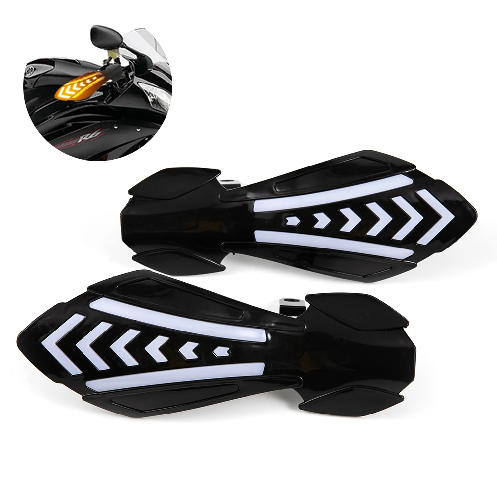 With LED Flowing Turn Signals Light 12V Motorcycle Handguards Protector Shield Motocross Handlebar Guards Windproof Waterproof