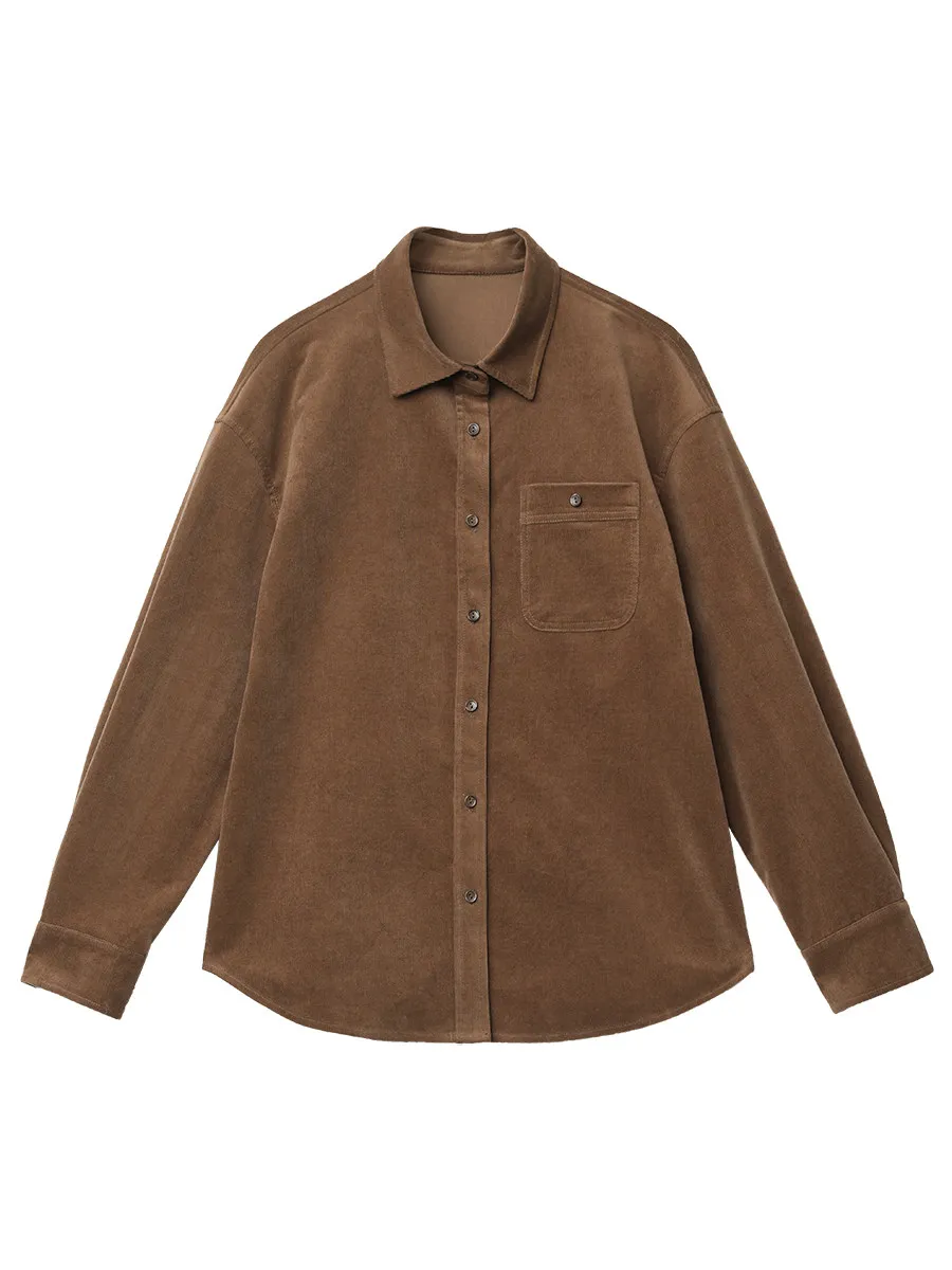 เสื้อเชิ้ตผู้หญิง CHIC VEN รุ่นใหม่ กระดุมแถวเดียว สไตล์เรโทร ทรงหลวม สบายๆ ผ้าลูกฟูก แขนยาว เสื้อผู้หญิง สำหรับฤดูใบไม้ผลิ ฤดูใบไม้ร่วง ปี 2025