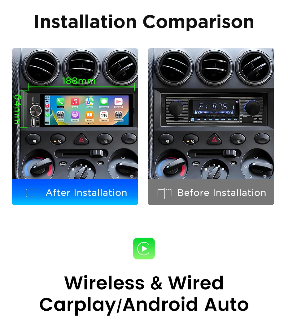 Junsun 6,86" Kabelloses Carplay Android Auto Universal 1 Din MP5 Autoradio 1280*600 IPS Touchscreen Stereo Zentrale – Detail 7