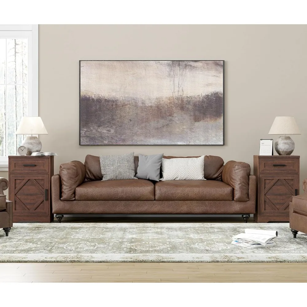 Living Room 32 H Coffee Table (2 Sets), Cabinet with Drawers and Barn Doors, High Bedside Table, with Adjustable Device