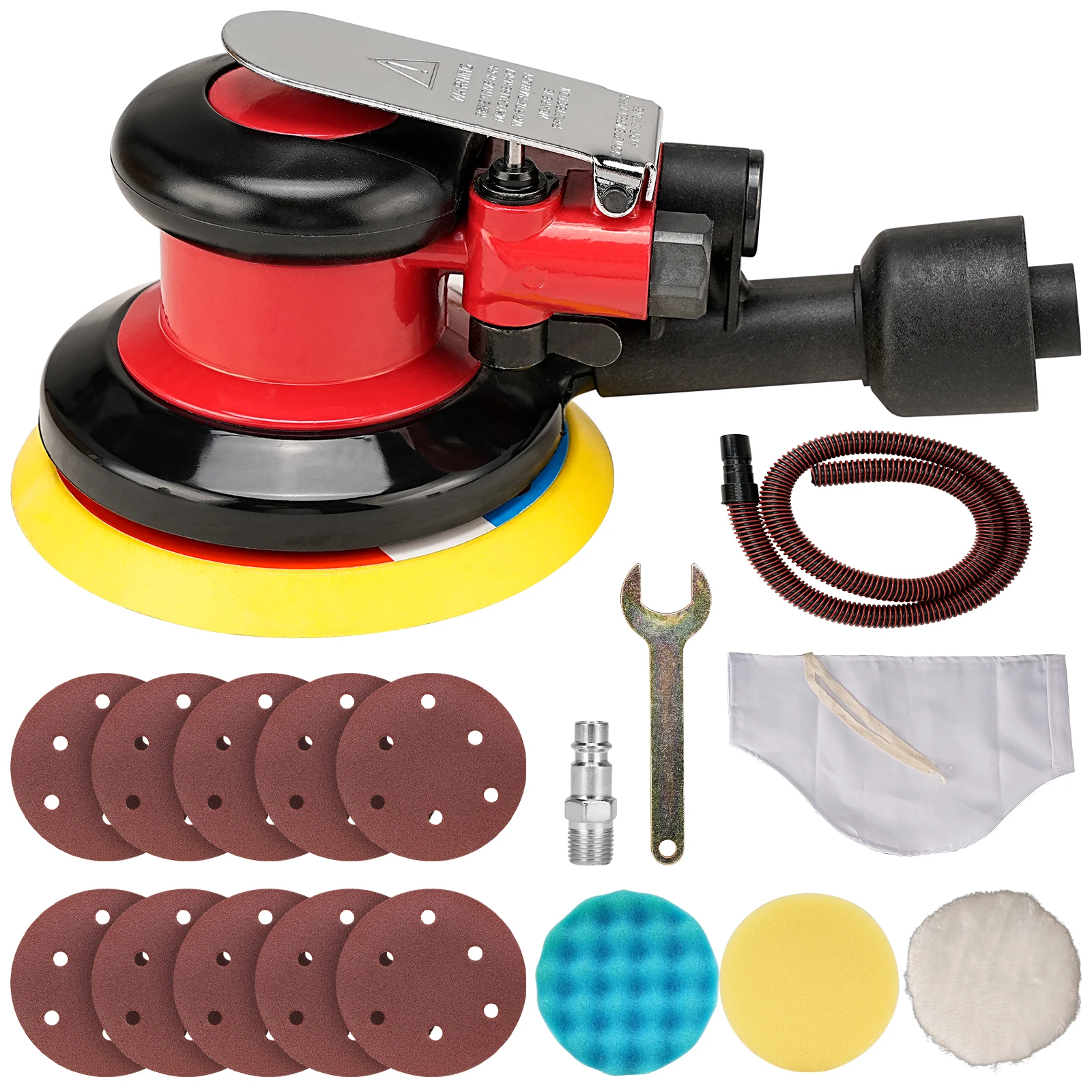 5-inch Pneumatic Sander Vacuum Grinder Circular Sandpaper Orbital Polisher Car Surface Sponge Metal Polishing Waxing Machine