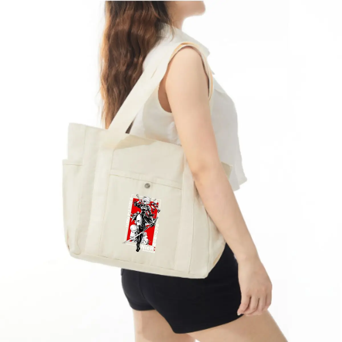 حقيبة كتف واحدة بتصميم فني للطلاب من NieRA Automata 2B