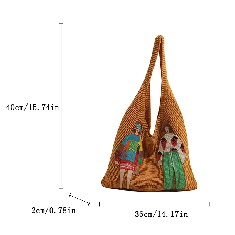 Hohle gestrickte Umhängetasche aus Netzstoff, Strandurlaub, lässige, schicke Cartoon-Einkaufstasche, leichte, lässige, gewebte Damenhandtasche mit Entspannung – Detail 29