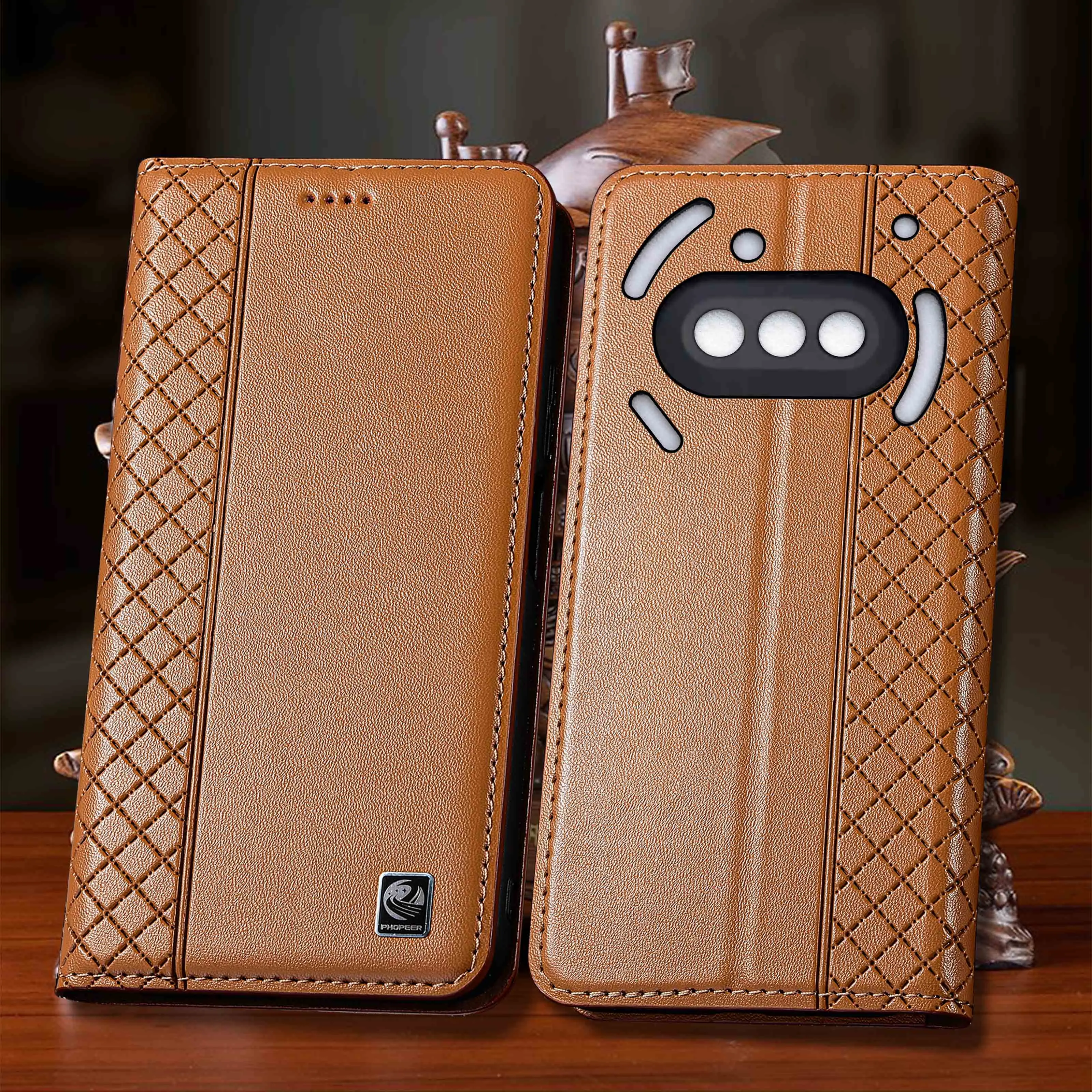 

For Nothing CMF Phone 1 2 2A 3 3A Pro Plus Napa Inner Mesh Pattern Of Genuine Leather Flip Phone Case Cowhide