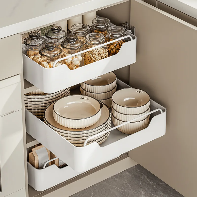 Under Sink Pull Out Drawer Organizer,No Drill Kitchen Cabinet Storage Rack, Sliding Shelves for Kitchen Bathroom Spice Rack