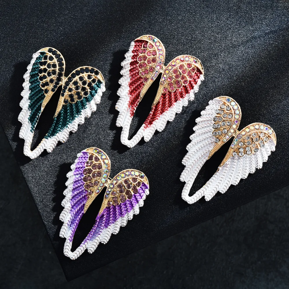 Funny Llegue Tarde Classic Rhinestone Angel Brooch 4-color Jewelry Gift Feather Pattern Costume Friends Enamel Pins 2025 Women