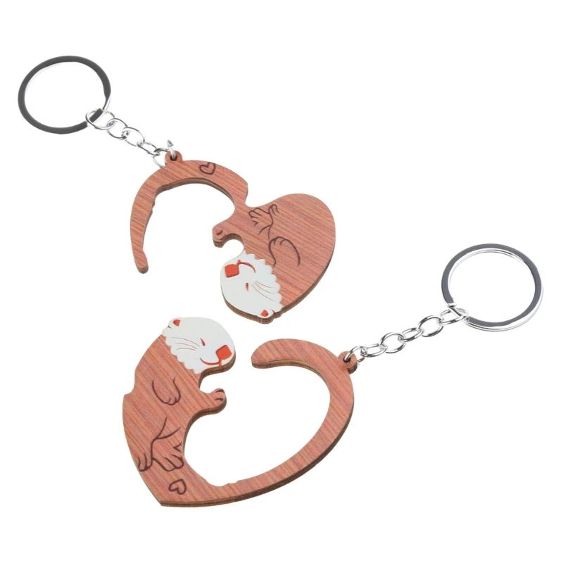 2pcs Otters Couple Keychain Wooden Key Ring Matching Puzzles Key Chain for Valentines Day Gift Bag Pendent Car Tags