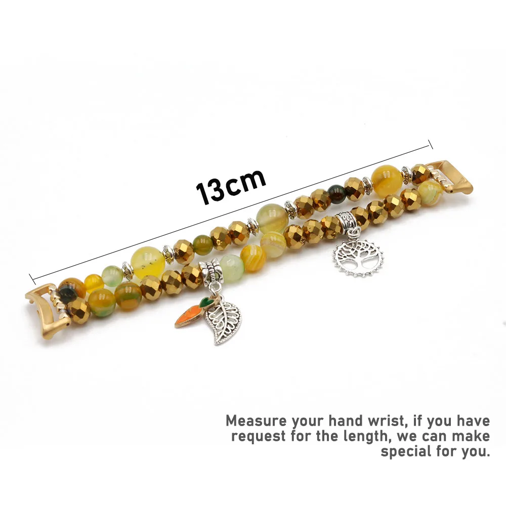 샤오미 미밴드 8/9/10 스트랩 주얼리 탄성 팔찌, 여성용 드레시 시계줄 블루 마노 크리스탈 비즈 참 장식