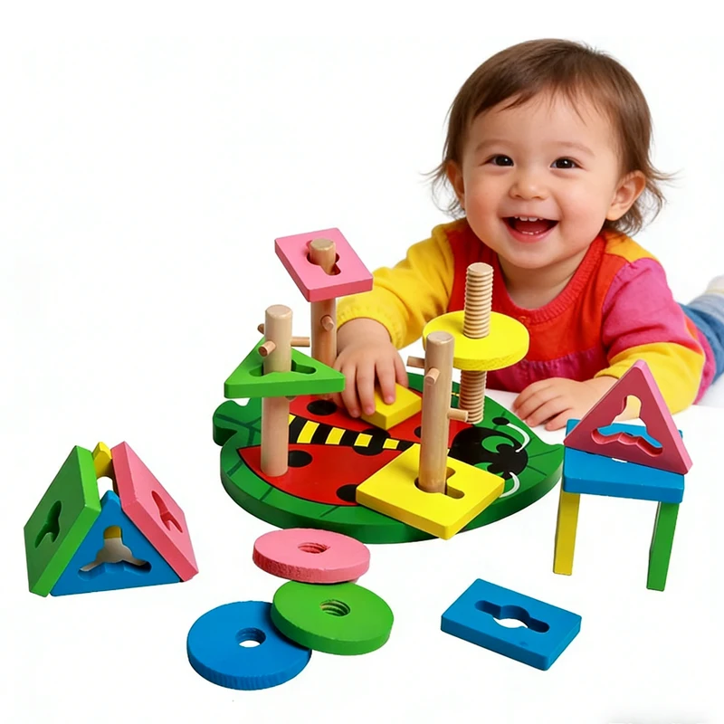 Frühkindliche Bildung Holzbausteine@ Kreative Intelligenzförderung für Kinder^ Form- und Logikspiel zum Stapeln. Turm-Montessori & Konzept! !