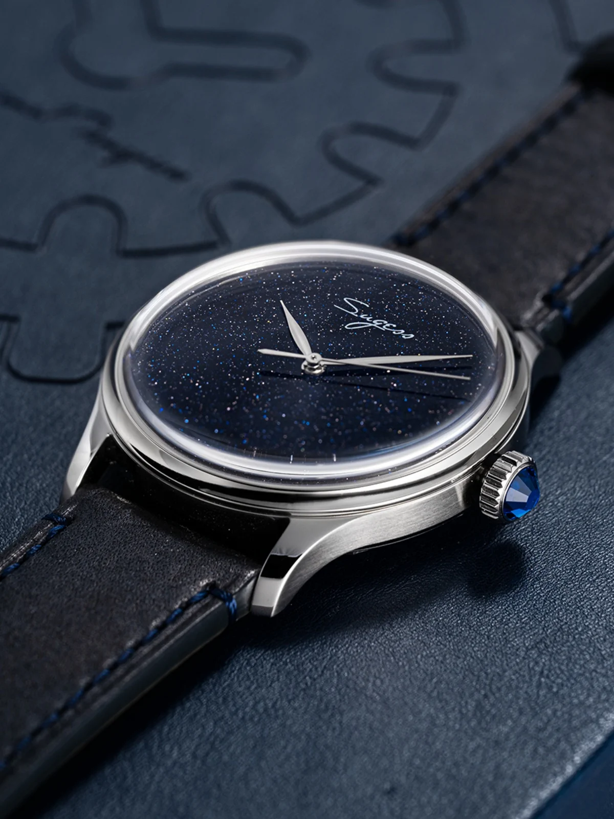 

Модные механические мужские часы Bluestone, трехмерная крышка горшка, сапфир, механизм Tianjin 2130, мужские часы, водонепроницаемые