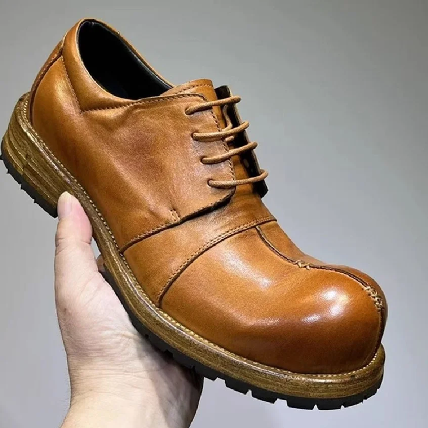 

Men's Shoes Four Season Big Head Shoes Retro Genuine Leather Sole Horsehide Distressed Goodyear Handmade Shoe