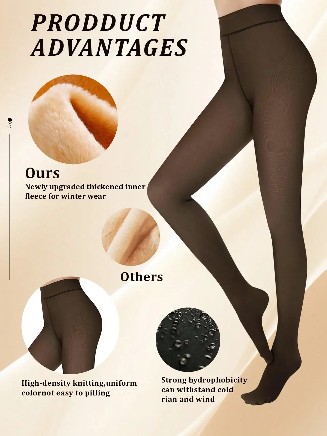 One-Line Crotch Aesthetics Fleece Lined Tights Women Thermal Pantyhose Fake Translucent Winter Warm High Waisted Thick Leggings