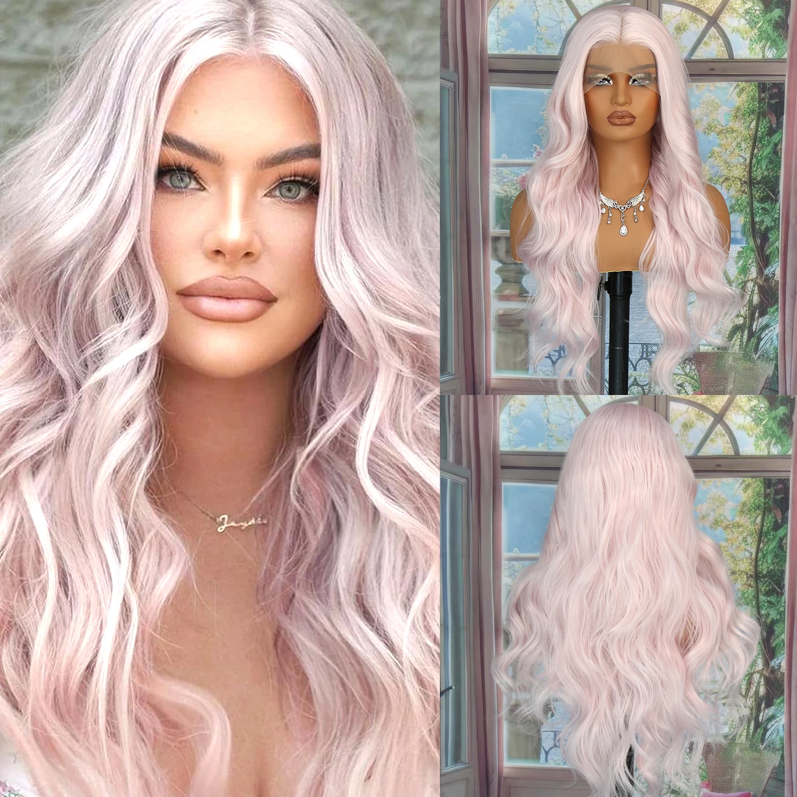 

Aubree 13*4 Синтетический парик спереди, длинные волнистые розовые волосы, термостойкий бесклеевой парик для мягкого повседневного стиля и вечеринки