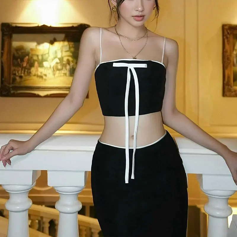 

Sexy Skirt Tank Women Tow Piece New Summer Solid Sleeveless Backless Camisole Fashion Streetwear Maxi Skirt Casual Slim Clothing