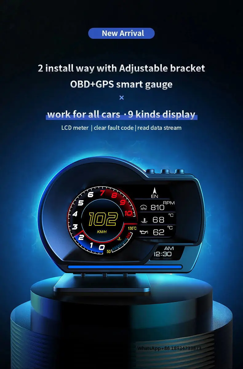 OBD&GPS Double Systems Meter Speedometer Head up Display Universal Smart Gauge Muti-function Gauge P6 GPS HUD Water Temp