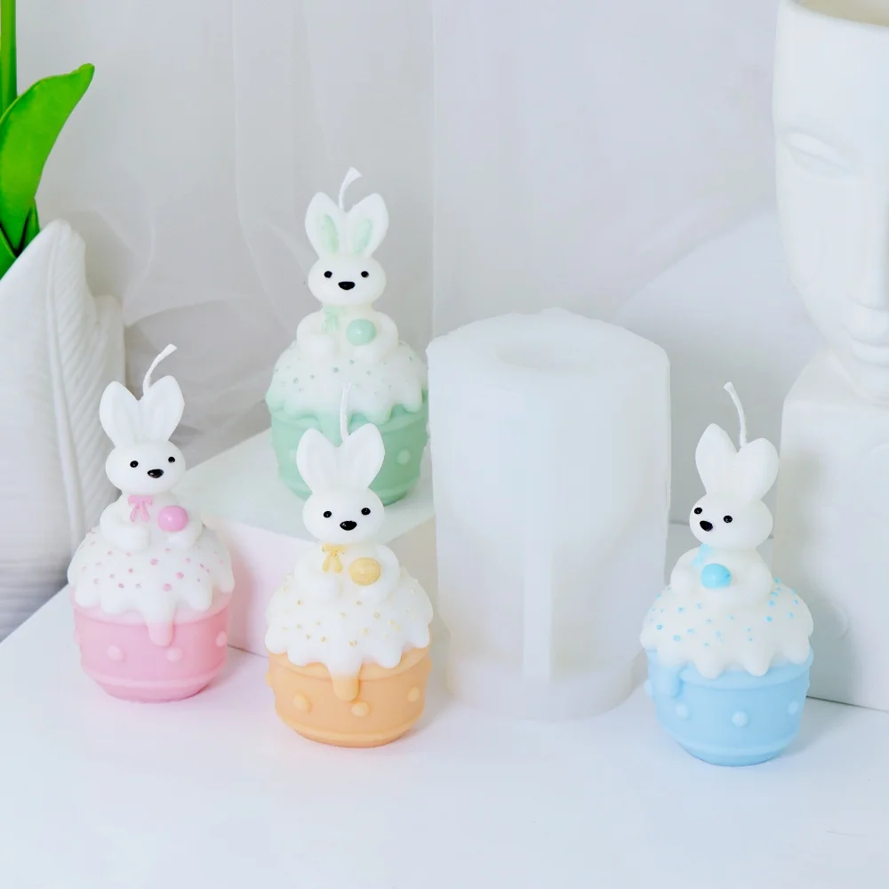 

3D Delicate Cake Cups Rabbit Silicone Candle Mold Cute Animal Resin Soap Mold for Chocolate Cake Clay Candle Cake Easter Decor