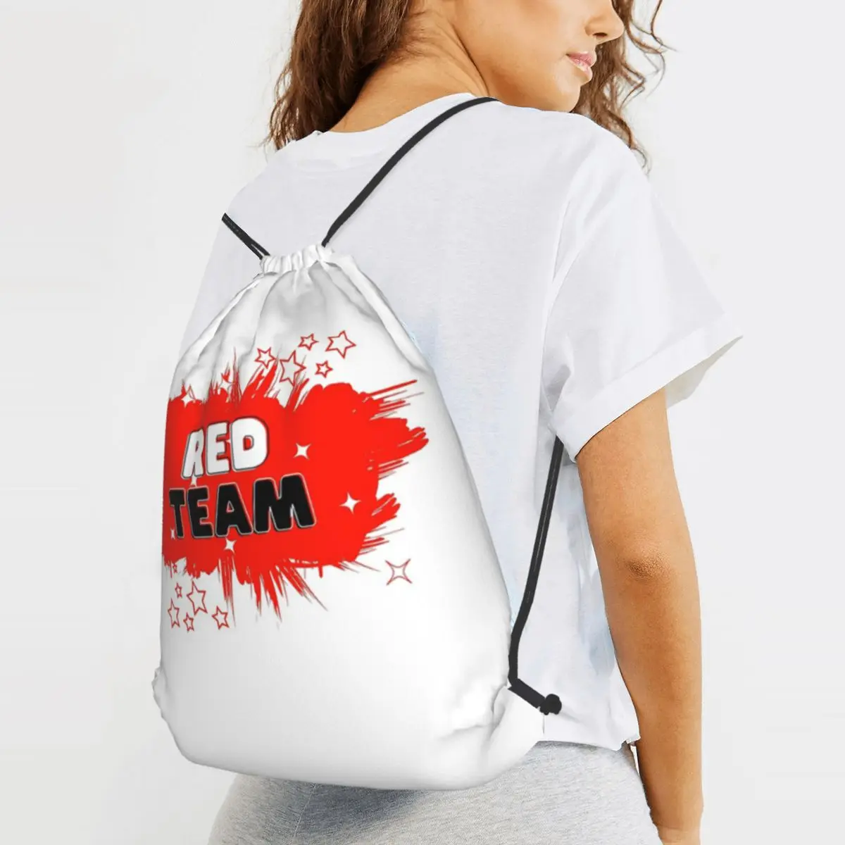 

Red Team With Stars Backpacks Casual Drawstring Bags Sports Bag Book Bags for Travel School