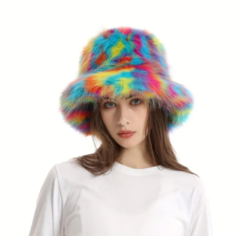 Seven-color fur fisherman's hat warm and personalized plush for women in autumn winter