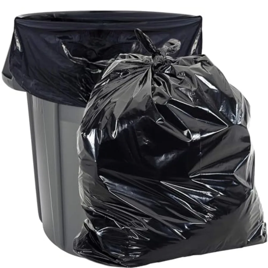 

Gallon Size 55-60 Typically 38" x 58" 2.0 MIL Black Heavy Duty Garbage Bags - Pack of 100 - For Contractor Outdoor Construction