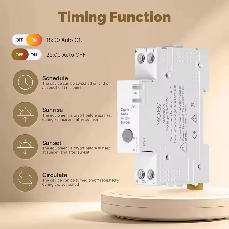 MOES Tuya Zigbee قطاع دارة ذكي 63A إنذار عتبة مجموعة مراقبة الكهرباء V0 مقاومة للحريق APP التحكم مع Alex