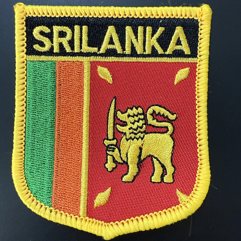 7*6cm Sri Lanka Flag Shield Shape Iron on Embroidery Patches Saw on Transfer Patches Sewing Applications for Clothes Back Pack C