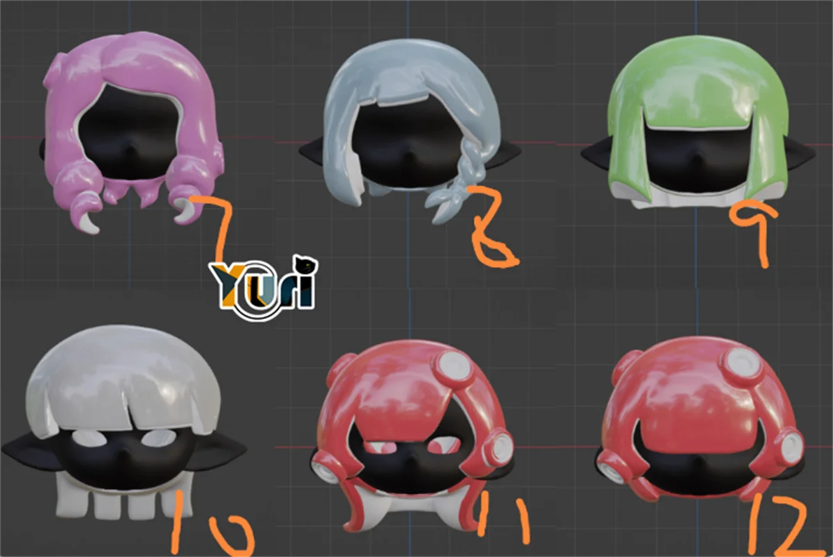 Yuri Gioco 3 Parrucca per capelli lunghi OB11 BJD fatta a mano Trasparente Testa di calamari Shell Polpo Shell Modello Face Game Regalo Cosplay