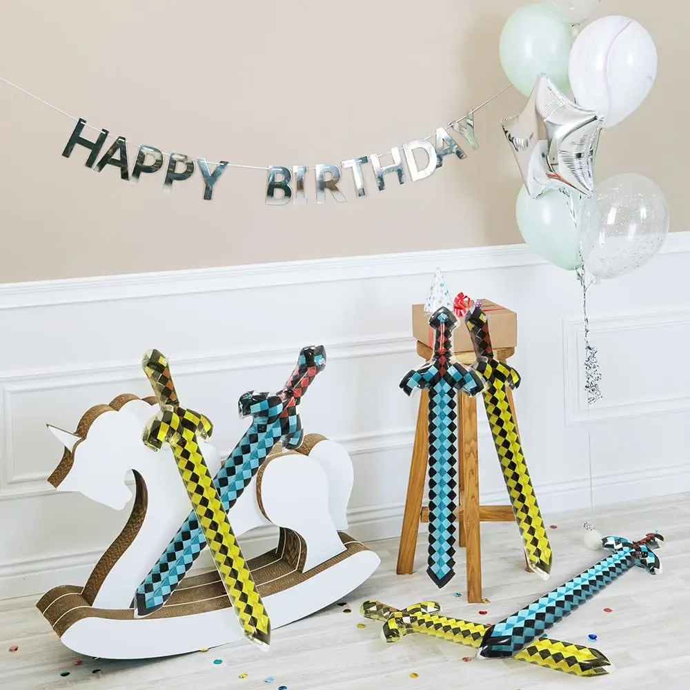 37 ''jouets gonflables arme Pixel diamant épées pour Pixel cadeaux de fête, paquet de 6 armes à couteau épée gonflable pour Halloween Carniva