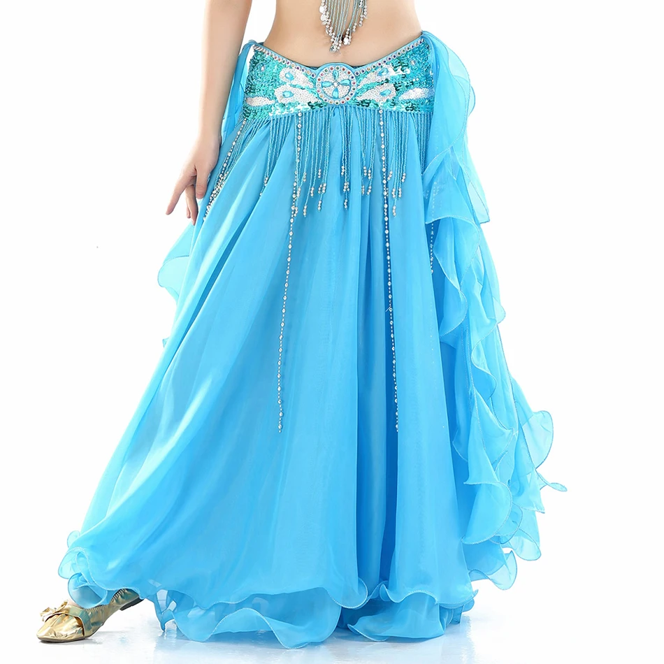 Belly Dance Costume Double High Slits Skirt Without Belt Professional Chiffon For Women Stage Performance