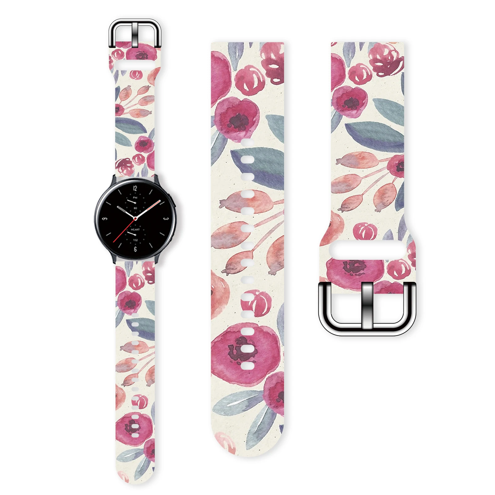 20mm Flowers Printed Strap for Samsung Galaxy Watch 6/5/4 40mm 44mm Sport Band Replaceable Bracelet 22mm for Amazfit Balance