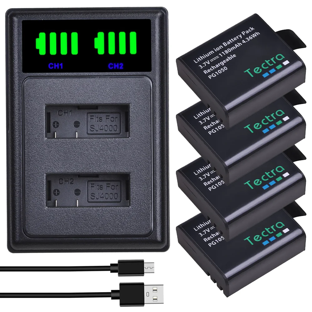 1180mAh SJ4000 PG900 PG1050 Li-ion Battery/Type C Charger for SJCAM SJ5000 SJ7000 SJ9000 EKEN 4K H8 H9 Action Camera