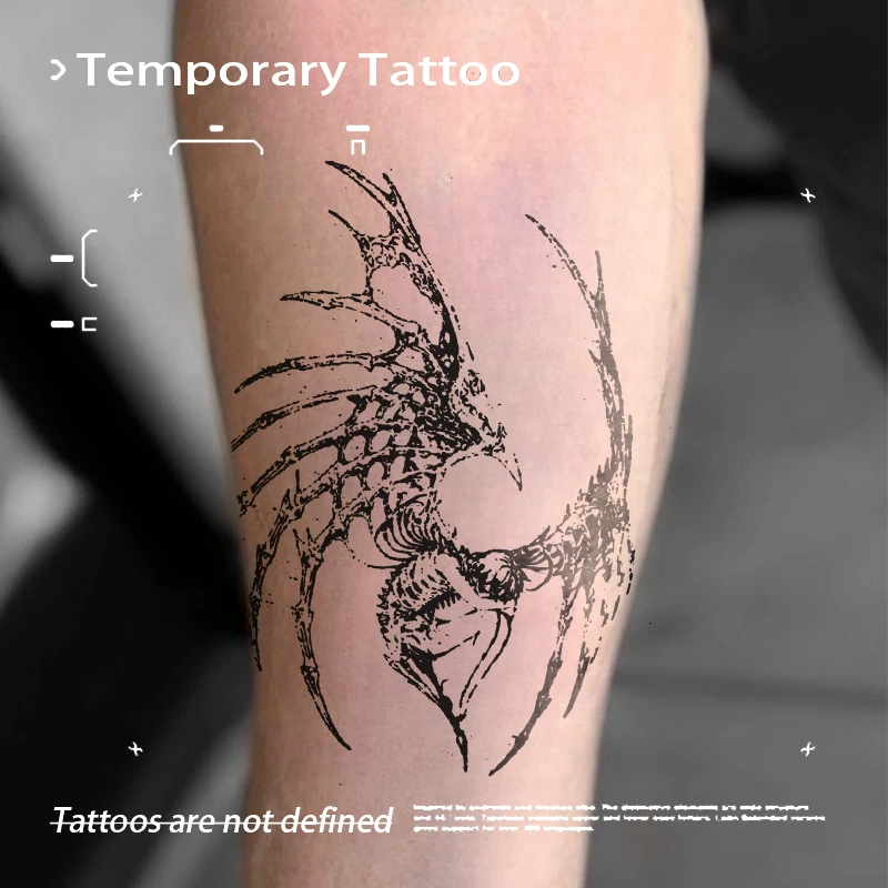 Skeleton Demon Wing Temporary Tattoo Juice Ink Lasting Waterproof Semi Permanent Tattoo Sticker For Men Arm Leg Art Fake Tattoos