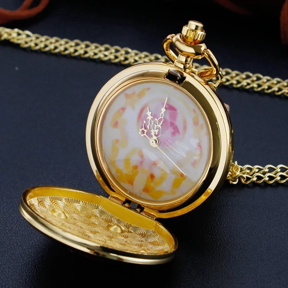 Japanese Anime Design Gold Quartz Pocket Girl Vintage Fob Watch Children's Gift Women Pendant Necklace Souvenir Necklace Gifts