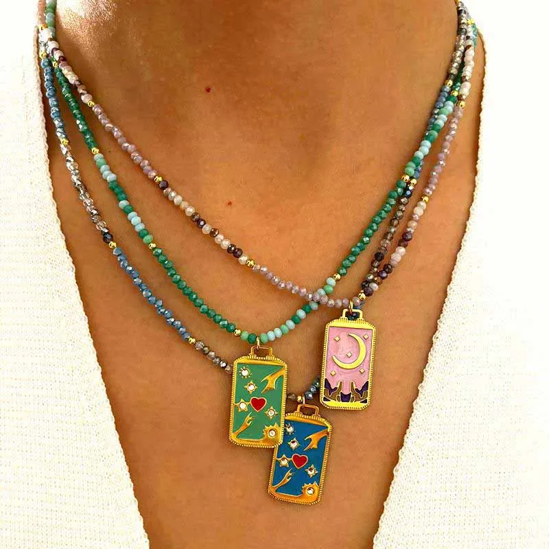 PRISCA | Square Brand Rhinestone Necklace Women Stainless Steel  Bohemian Party Jewelry Luxury New 2025