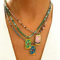 PRISCA | Square Brand Rhinestone Necklace Women Stainless Steel Bohemian Party Jewelry Luxury New 2025