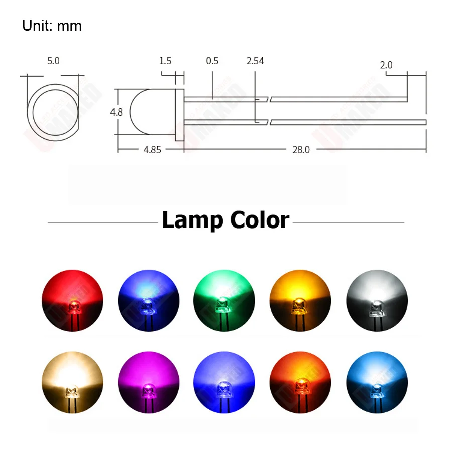 1000PCS NEW F5 5mm  3.0-3.2V Straw hat LED White Super bright LED lamp Wide Angle Transparent LED Lamp Strawhat 28mm leg length