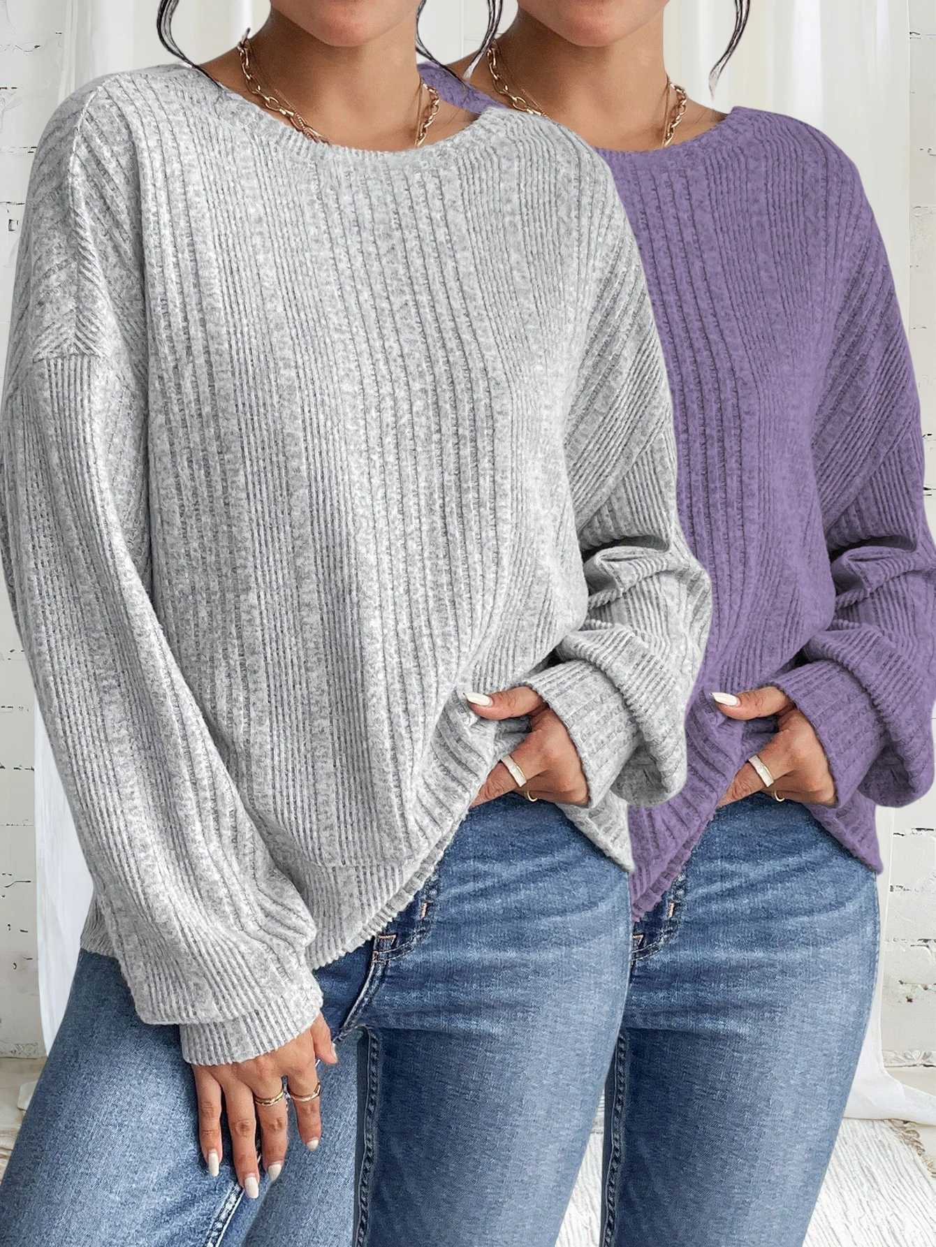 

Европейские и американские трансграничные осенние и зимние однотонные повседневные дорожные футболки, комплект из двух предметов