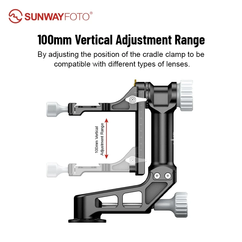 Imagem -03 - Gimbal Cabeça Alumínio Heavy Duty Pan Tilt para Lente Telefoto Tripé de Câmera Fotografia Pássaro Gh2 Benro Sunwayfoto-gh02