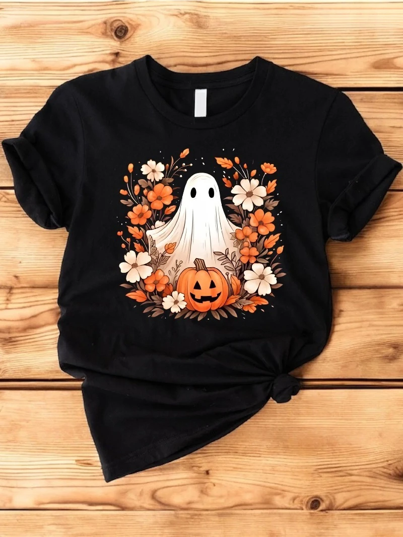

Halloween Spooky Pumpkin T-Shirt - Autumn-Themed with Jack-O'-Lanterns Harajuku Sleeve Women's Clothing Street Aesthetic Clothes