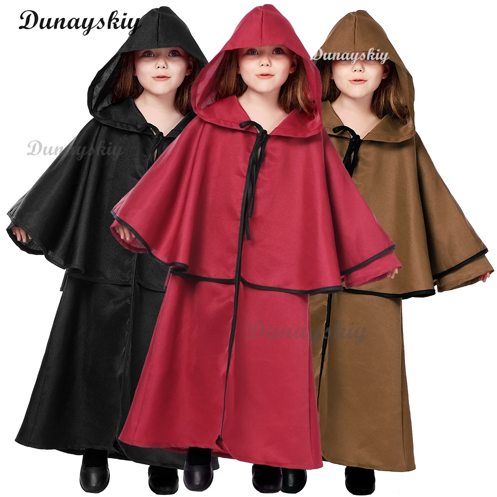 Medieval Ruffled Priest Cape Kid Wizard Cosplay Costume Halloween Vampire Devil Clothes Boy Girl Carnival Party Stage Costumes
