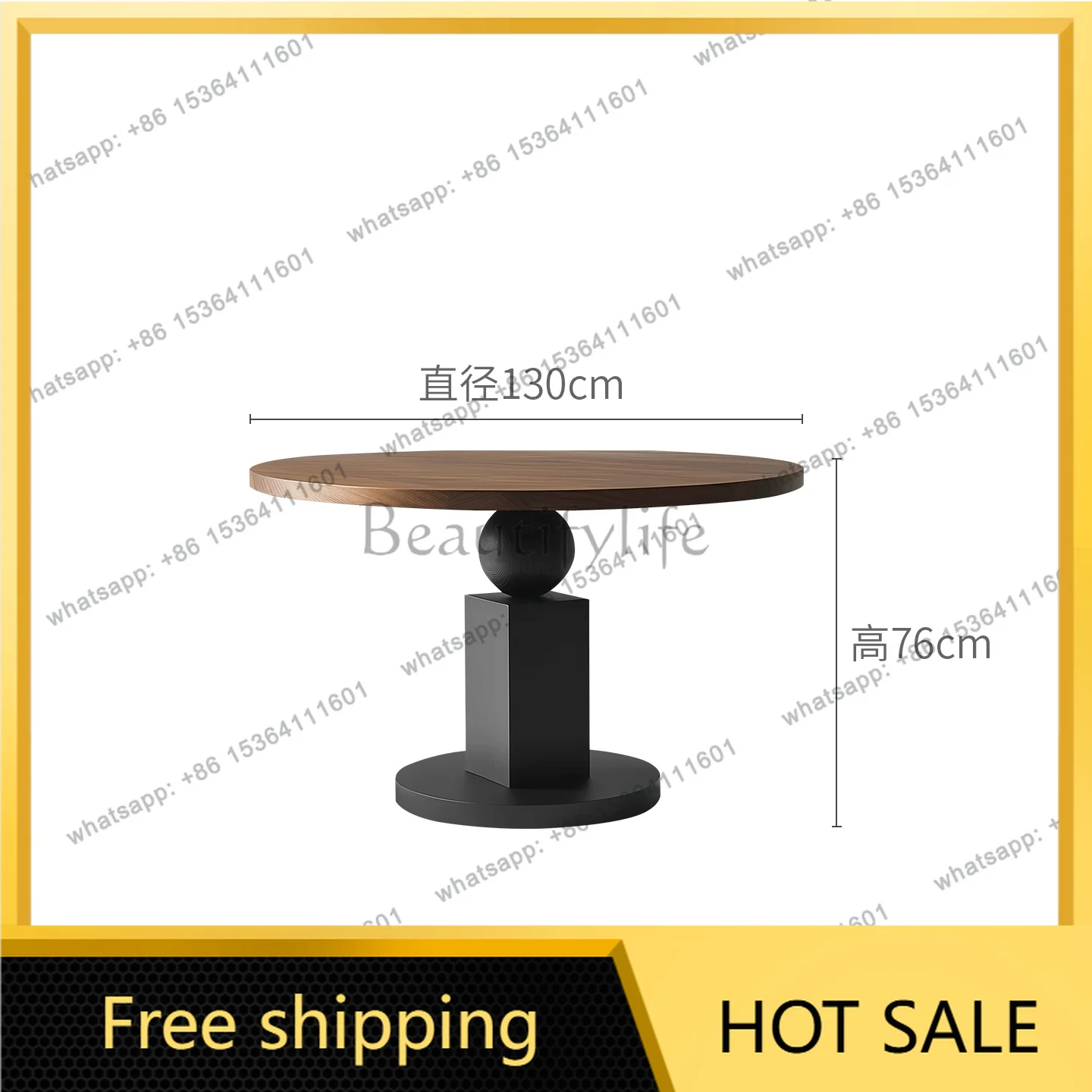 YJ Designer geometric solid wood round dining table premium Italian minimalist light luxury creative home