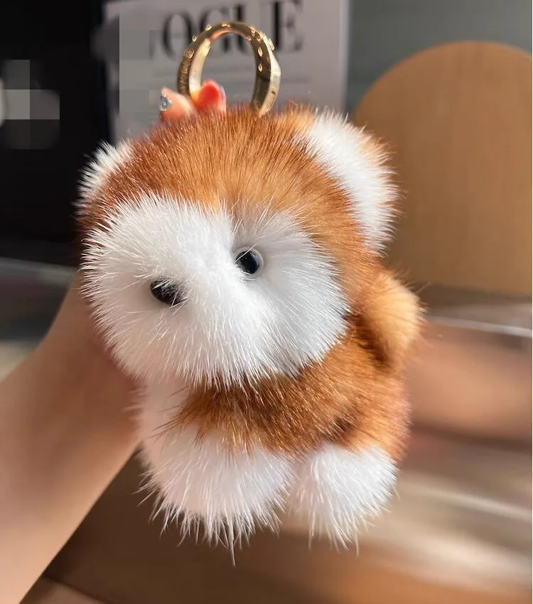 Dog Genuine Mink Fur keychain Puppy Cute Charm Key Ring Car Key Pendant Trinket