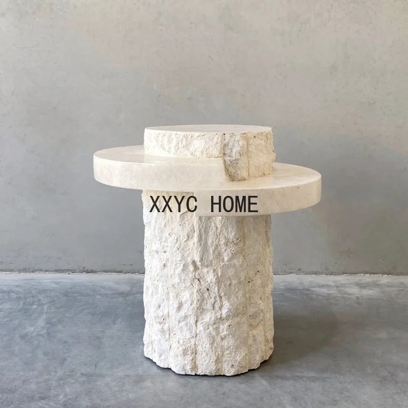 

High-End Model House Natural Yellow Cave Stone Tea Table Personality Broken Marble Sofa Side Table