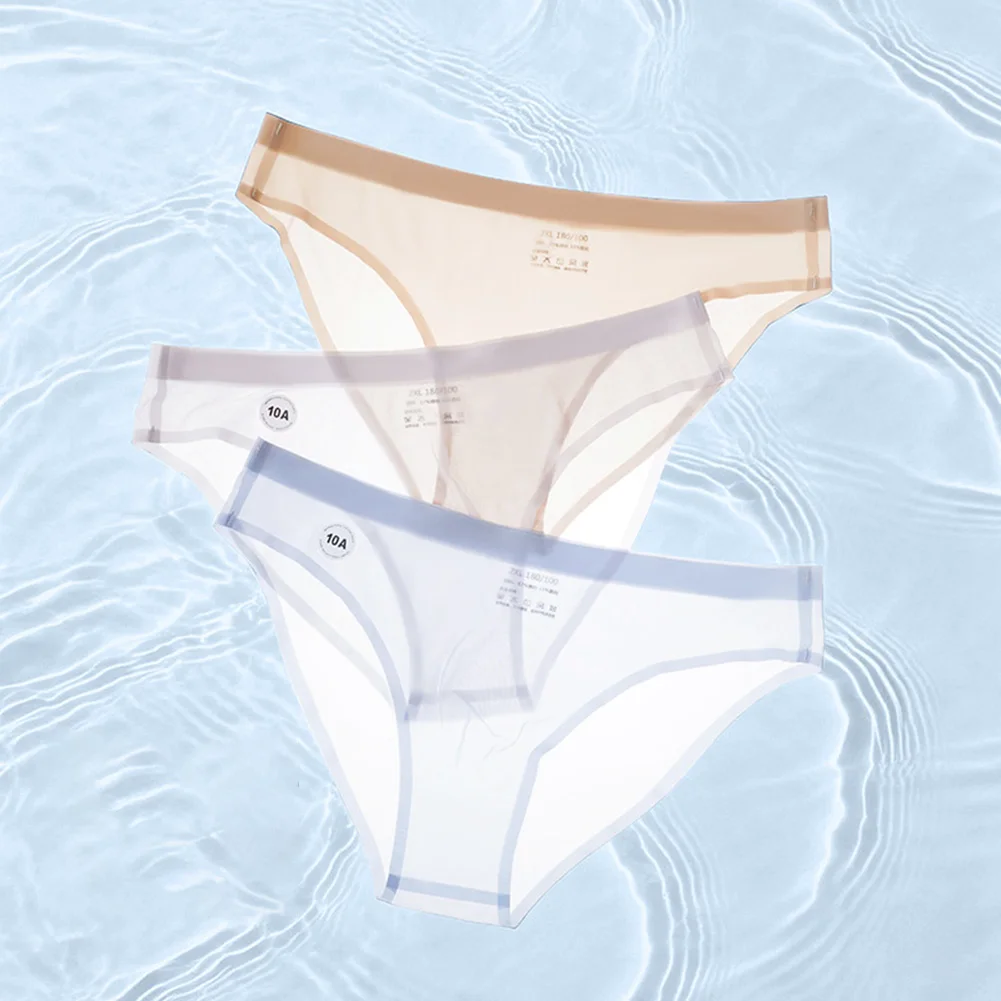 

Men Cool Ice Silk Briefs Underwear Seamless Briefs See Through Ultra-thin BulgePouch Underwear Panties